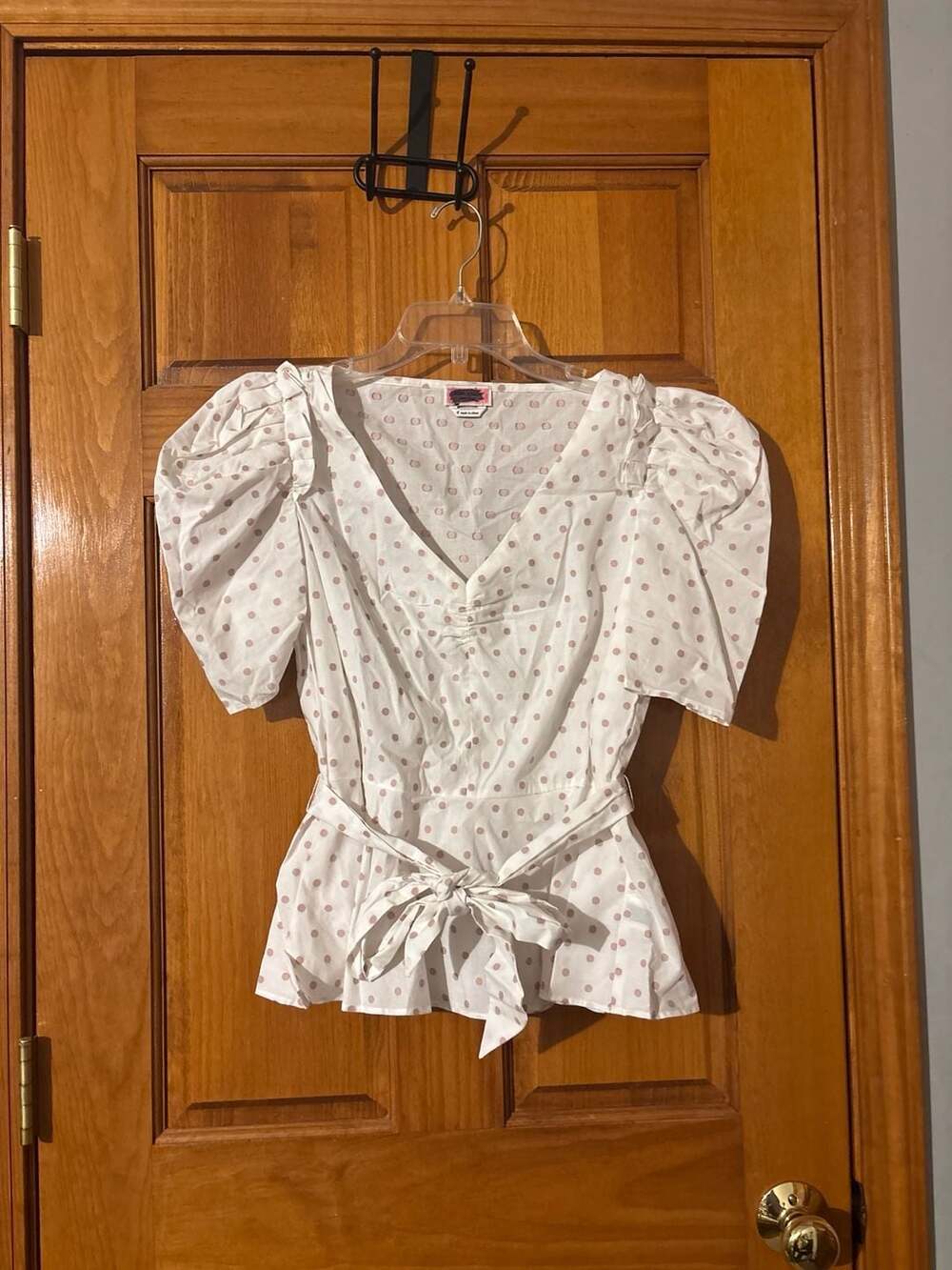 Kate Spade New York Polka Dot Puff Sleeve Peplum Top Size 6